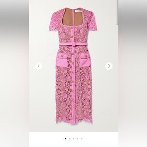 Self-Portrait Pink Giupure Lace Button-Front Midi Dress